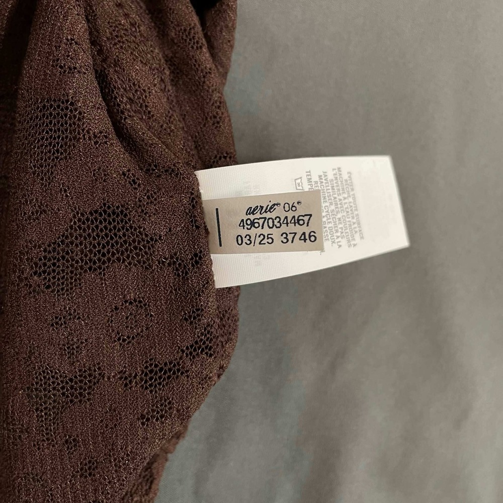 Aerie Womens Brown Floral Lace Mesh Short Sleeve Crew Neck Top Size M - Picture 9 of 10
